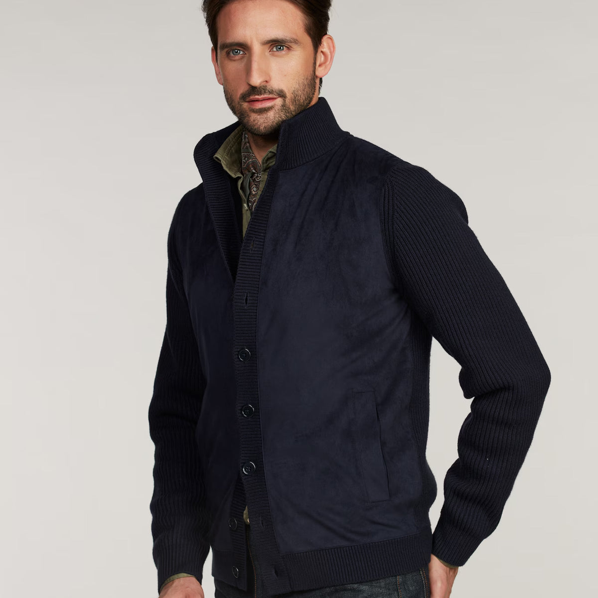 Cardigan Knitted Hybrid Buttoned Alcantara
