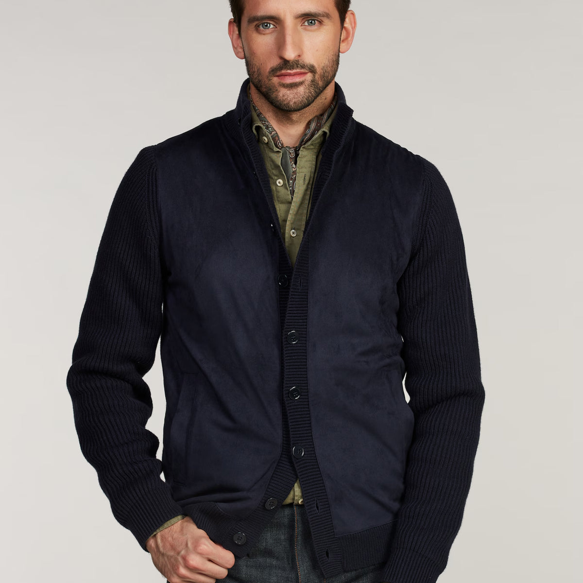 Cardigan Knitted Hybrid Buttoned Alcantara