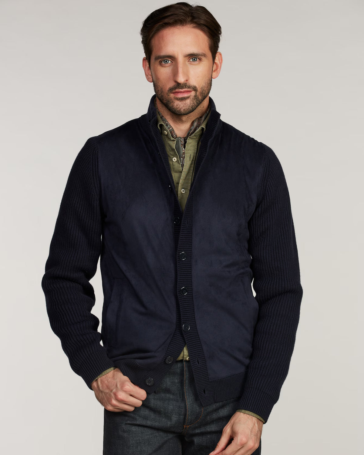 Cardigan Knitted Hybrid Buttoned Alcantara